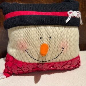 Festive Snowman Pillow with Red Accents